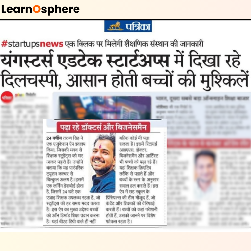youngster startups in EdTech with Learnosphere